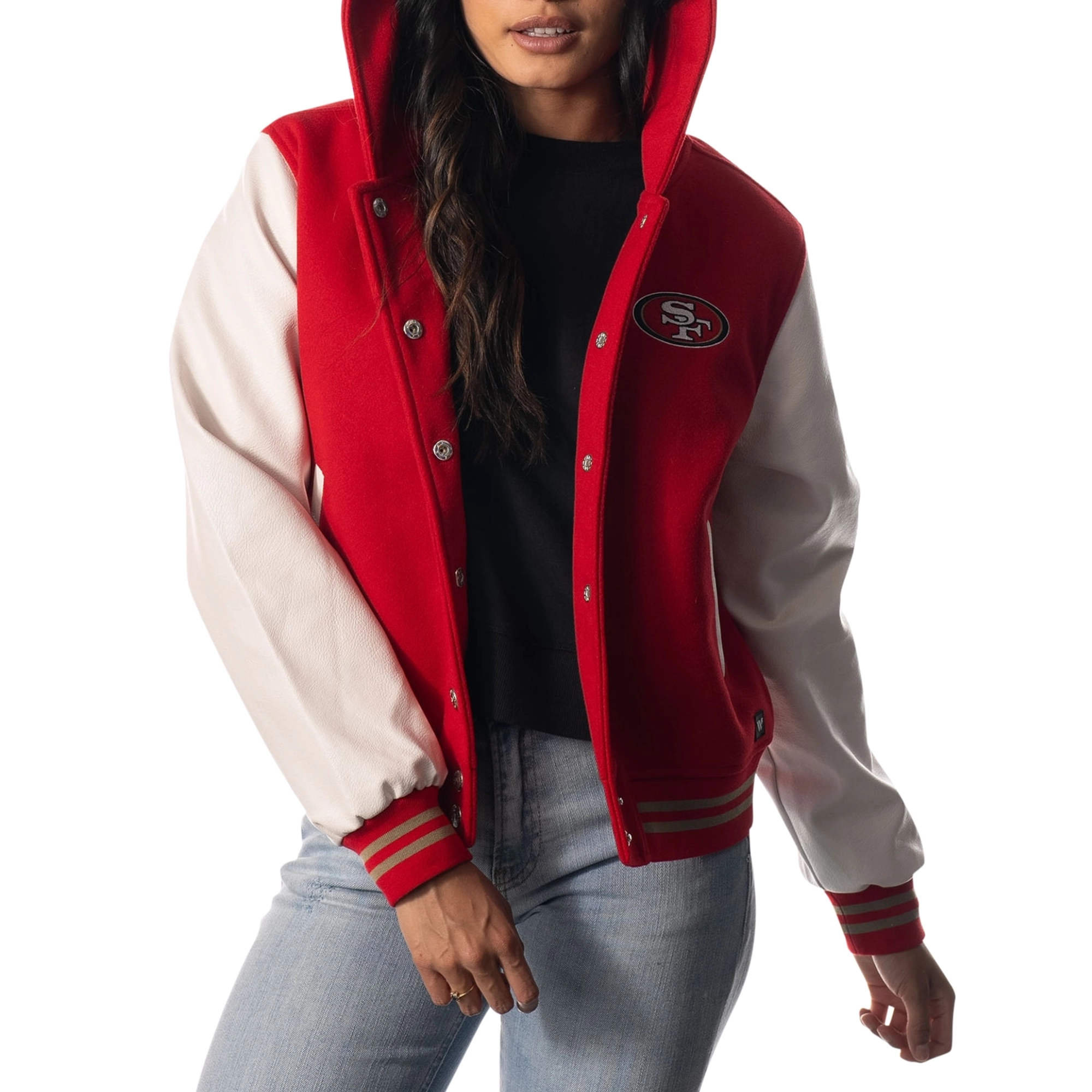 San Francisco 49ers Women’s Sailor Hooded Varsity Jacket - Image 3